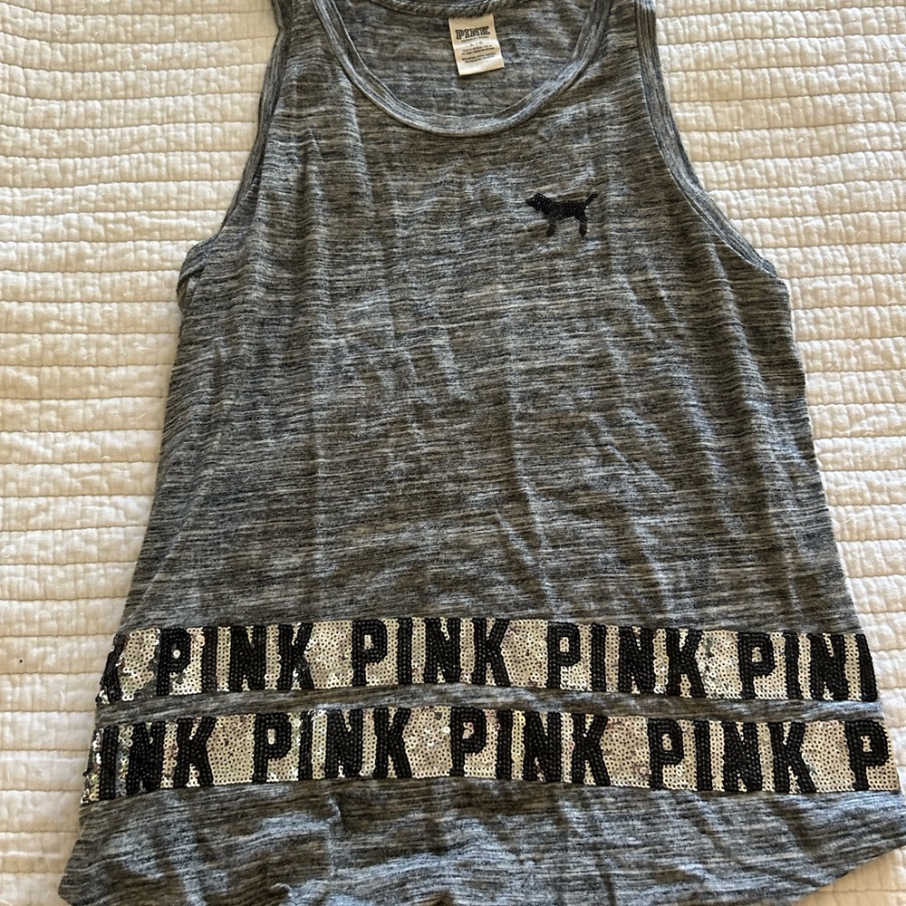 PINK Victoria's Secret Gray Sequin Tank Top